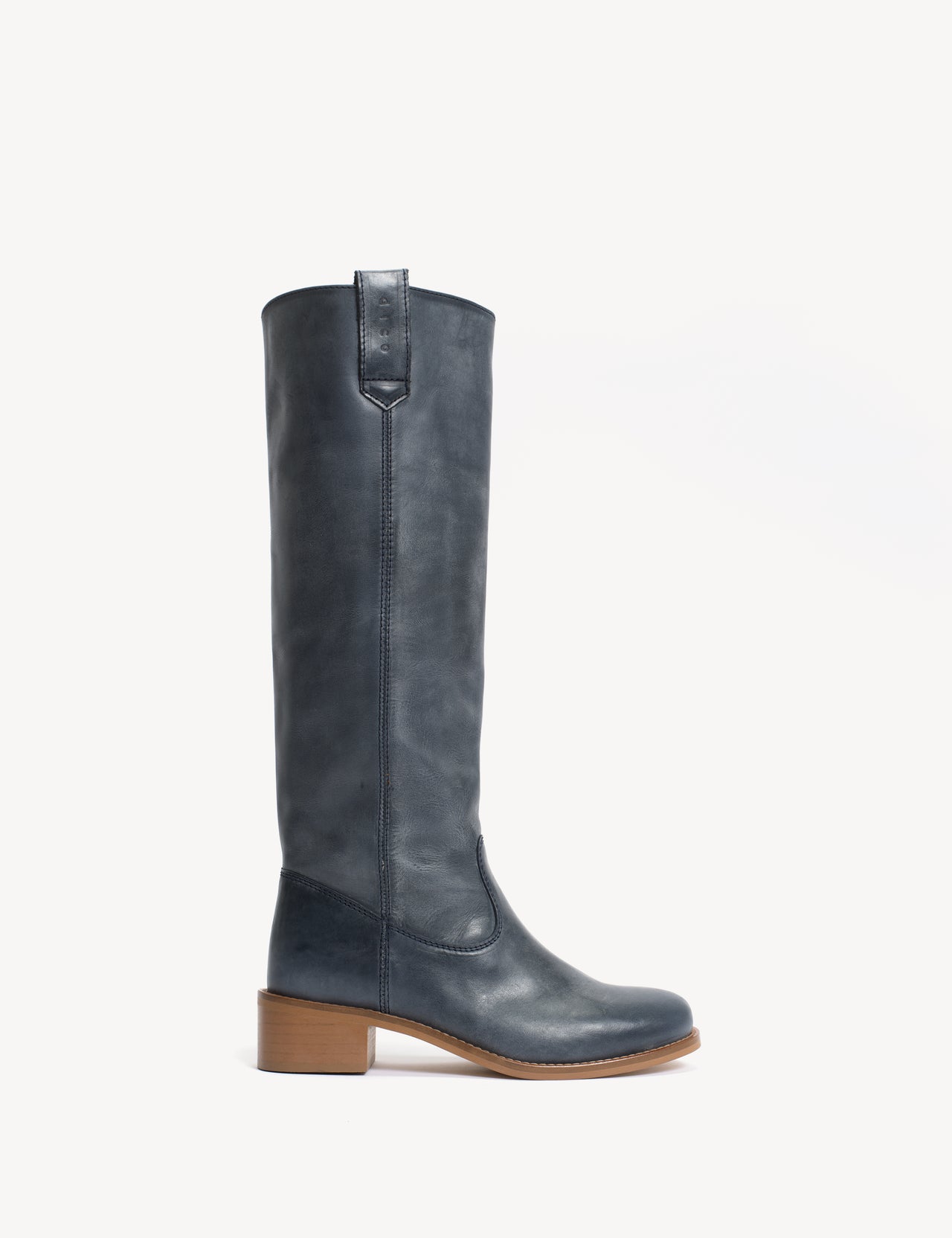 Ann Gaucho Boot In Indigo Blue Escovado Leather