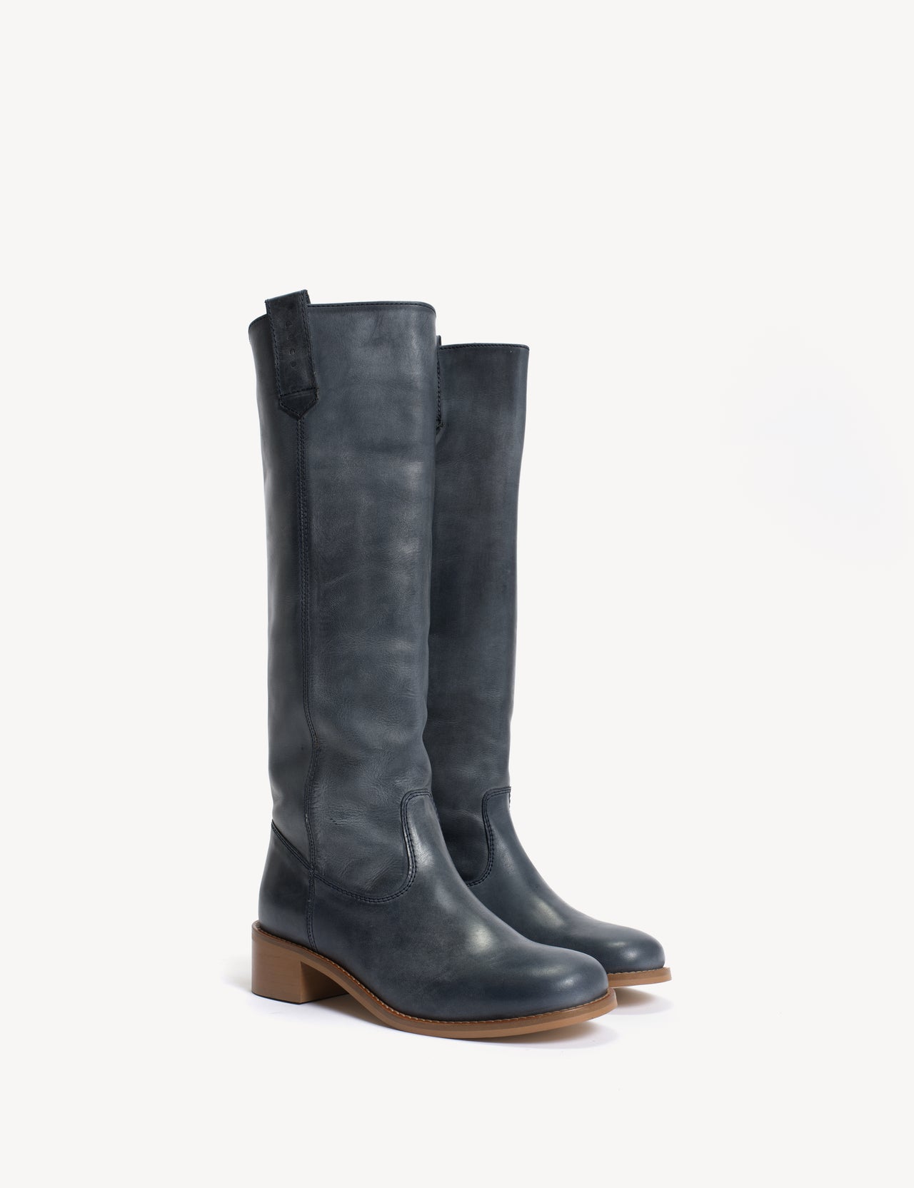 Ann Gaucho Boot In Indigo Blue Escovado Leather