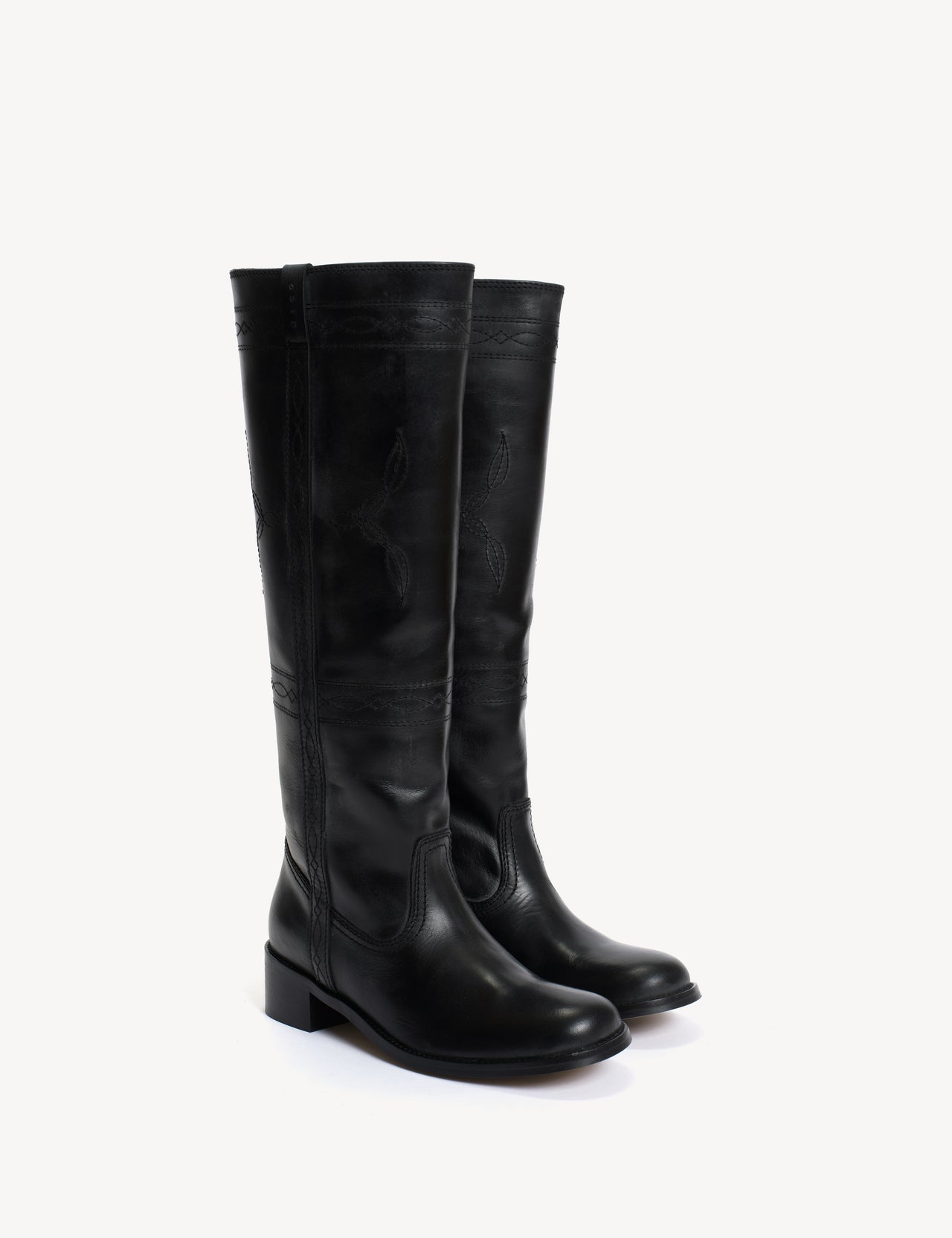 Ann Gaucho Boot With Western Stitchings In Black Escovado Leather