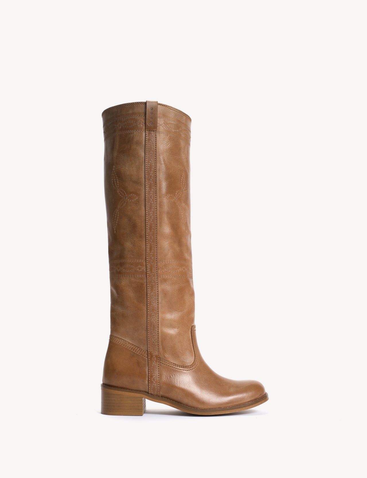 Ann Gaucho Boot With Western Stitchings In Dark Tan Escovado Leather