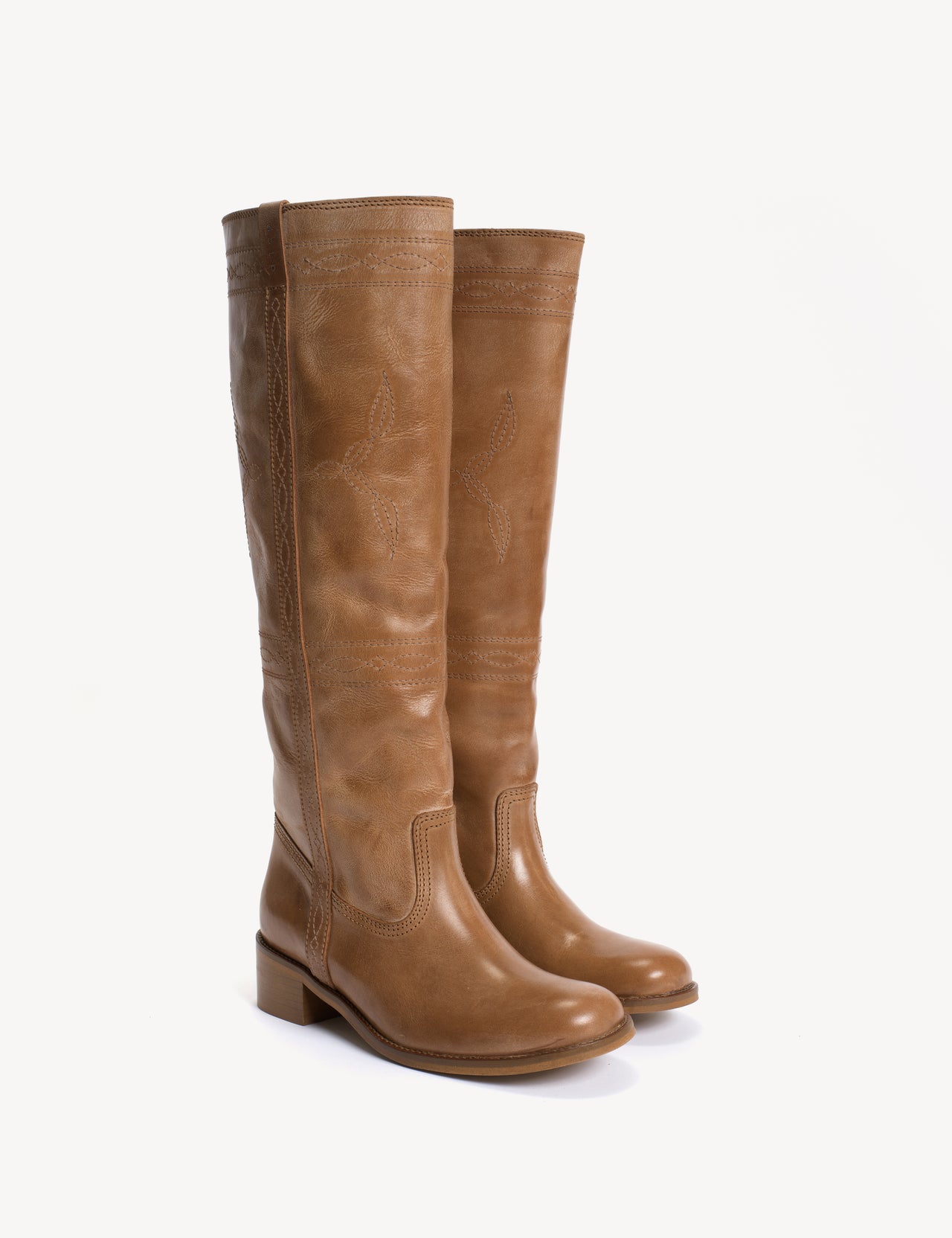 Ann Gaucho Boot With Western Stitchings In Dark Tan Escovado Leather