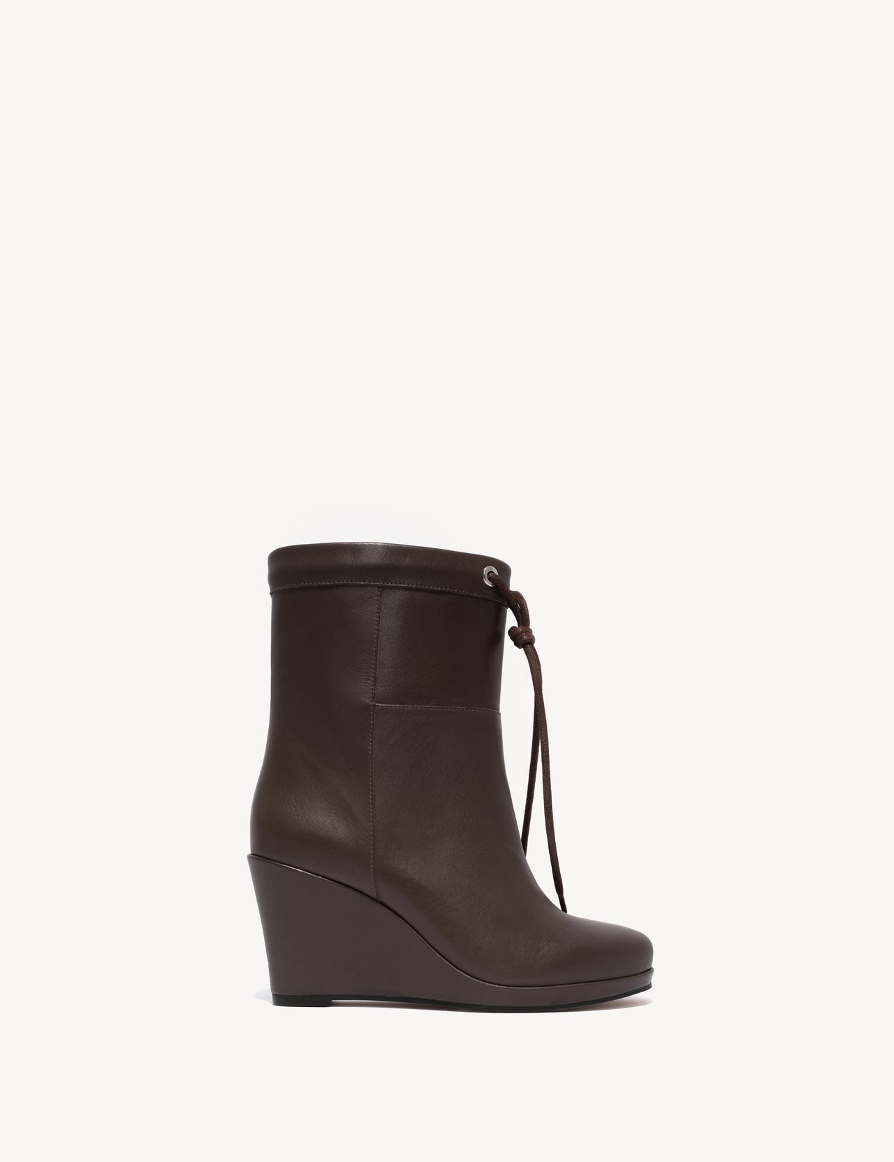 Liv Wedge Ankle Boot In Dark Brown Calfskin