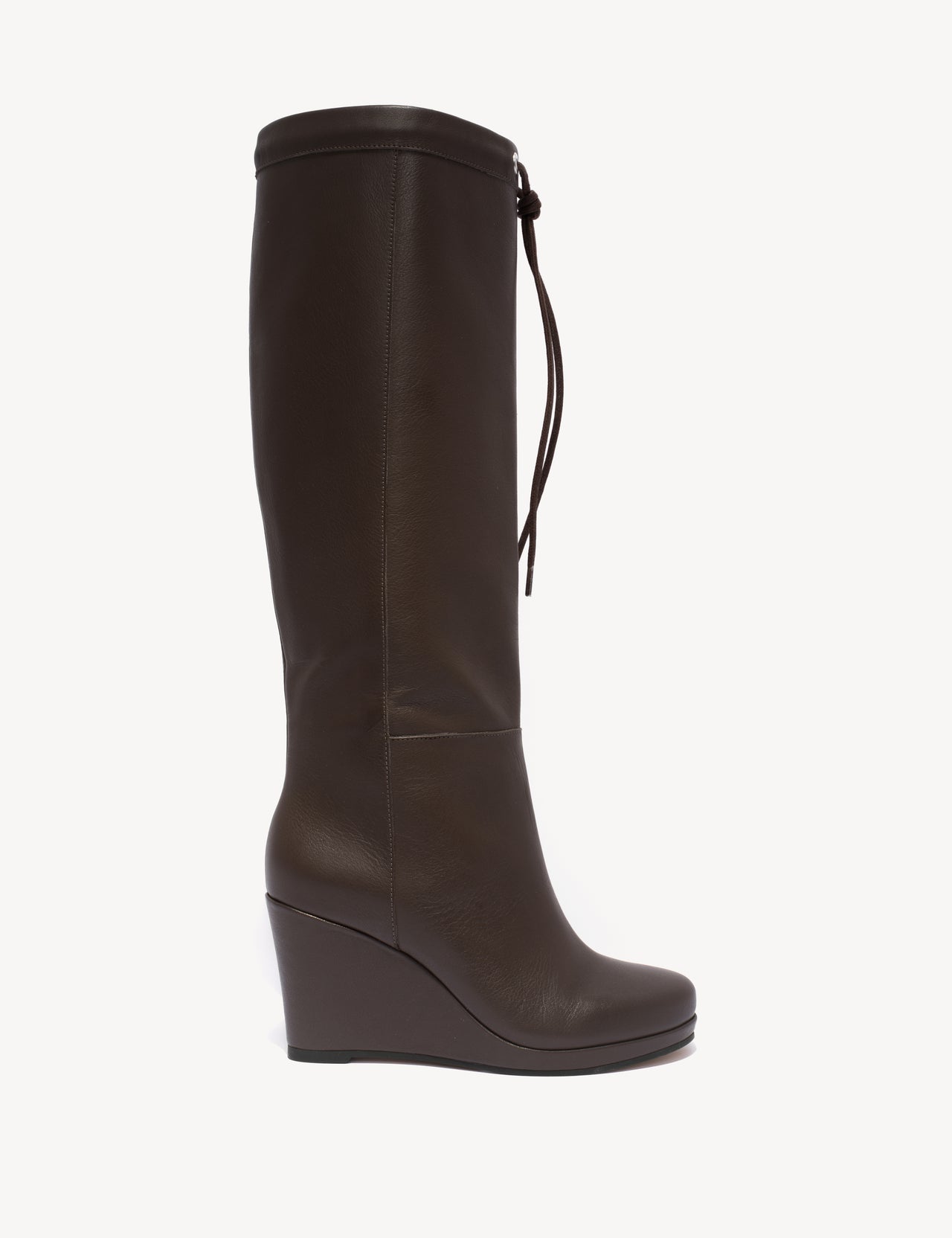 Liv Wedge Boot High In Dark Brown Calfskin