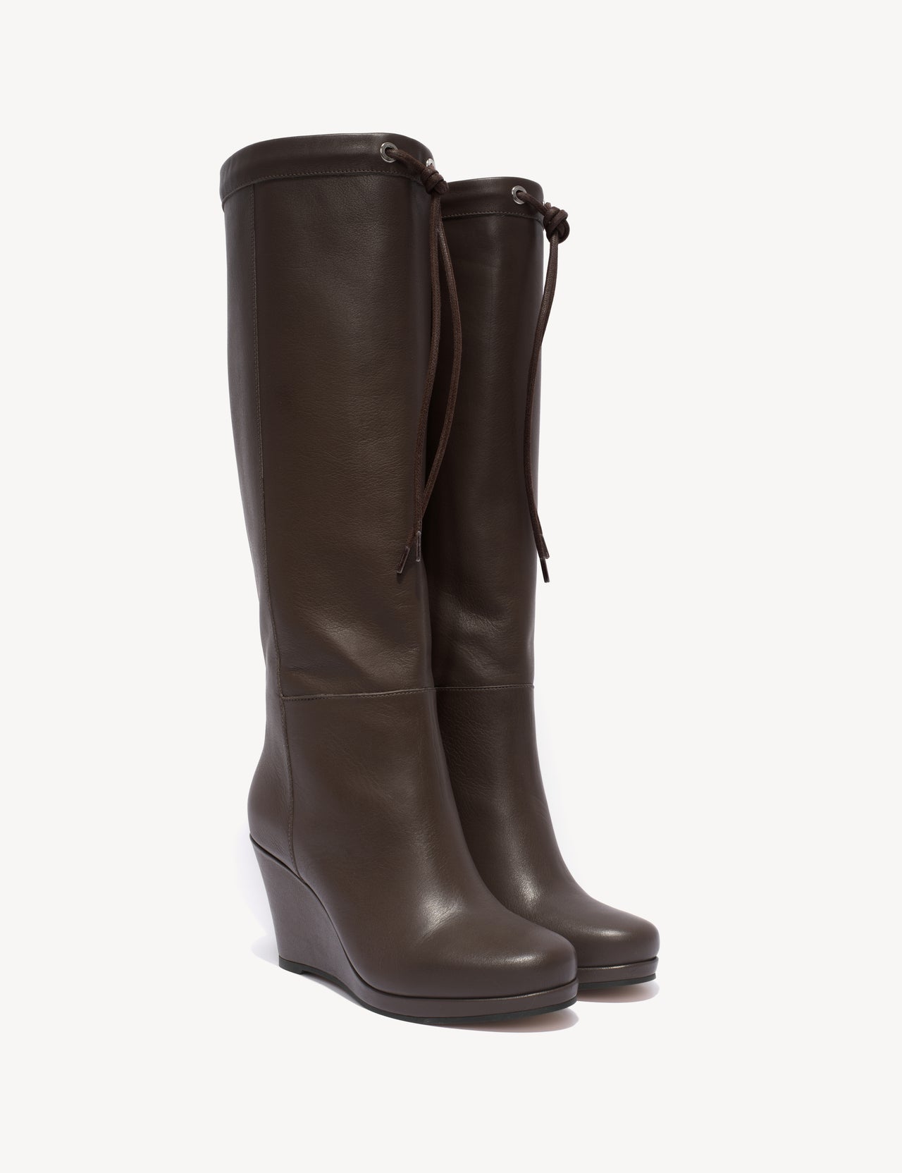 Liv Wedge Boot High In Dark Brown Calfskin