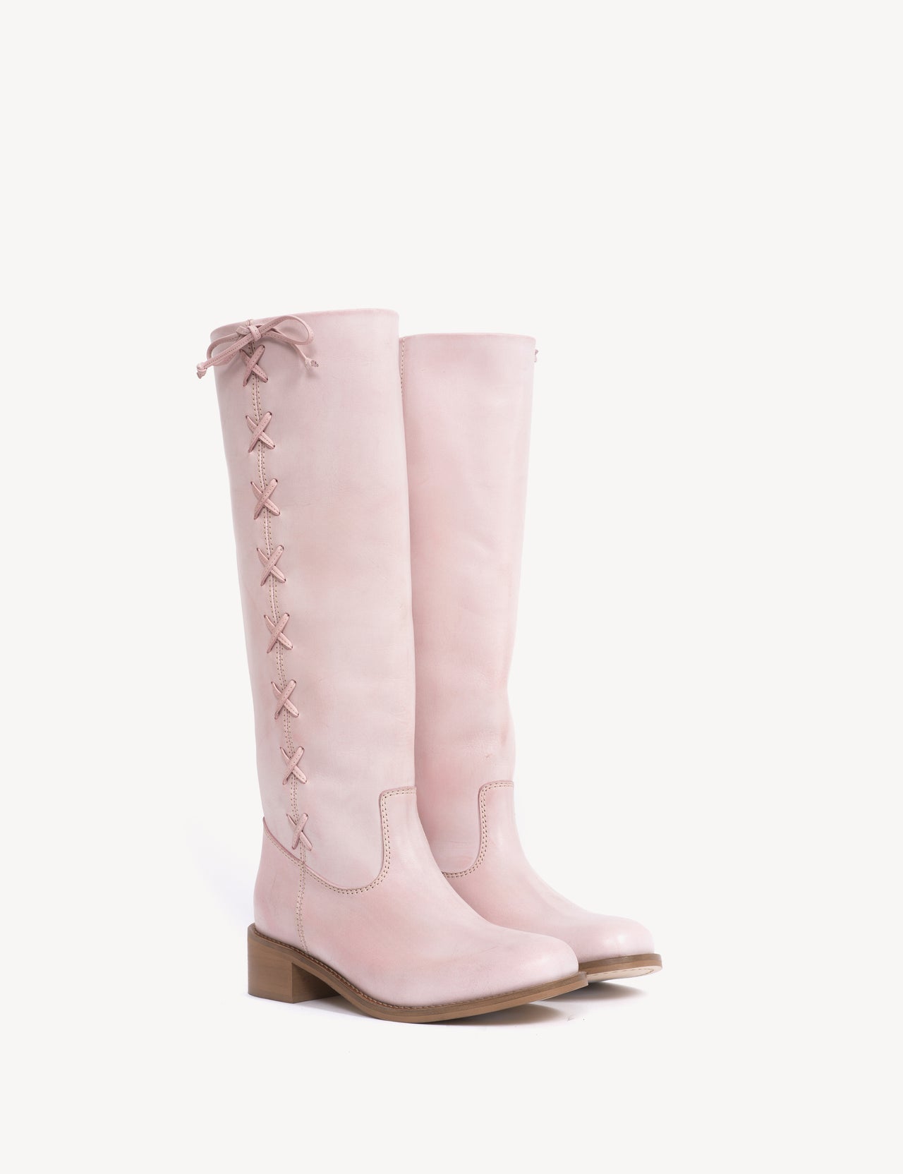 Ann Gaucho Boot With Laces In Pink Escovado Leather