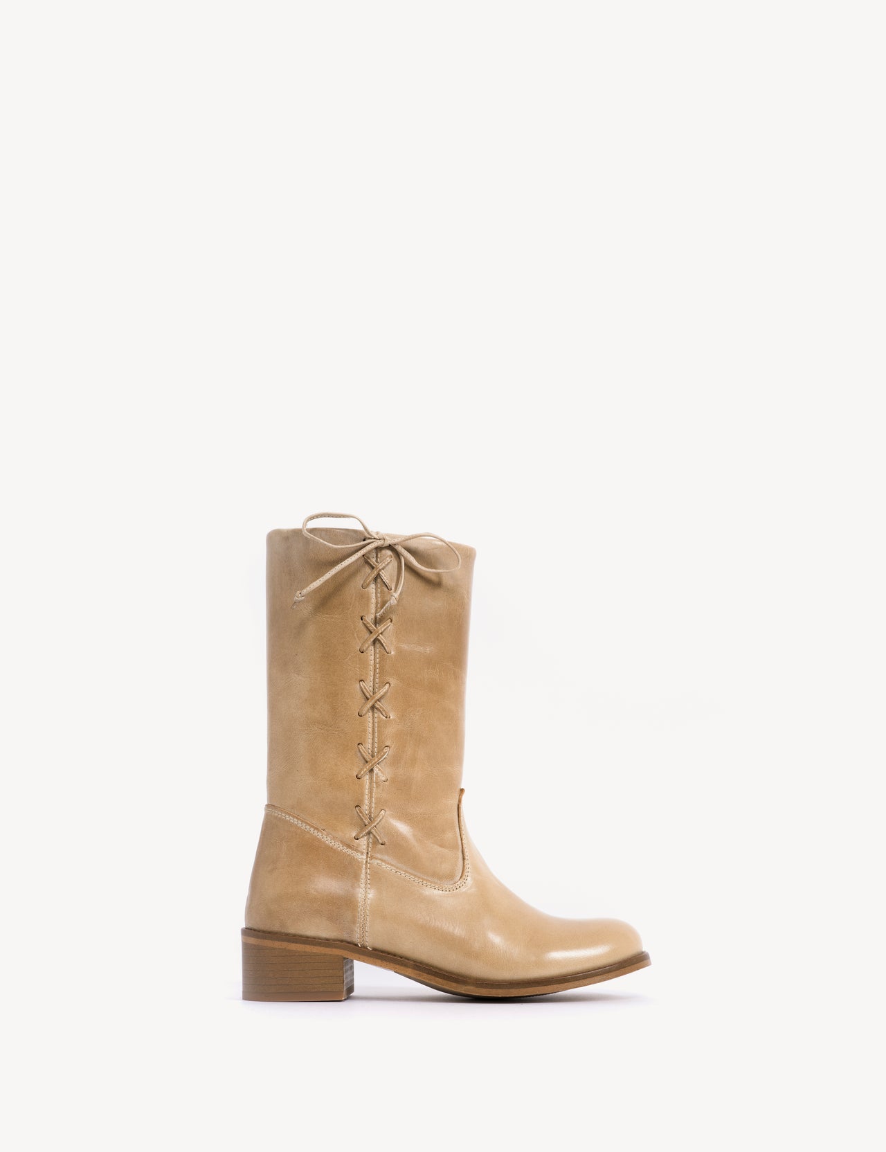 Julia Gaucho Boot With Laces In Light Tan Escovado Leather