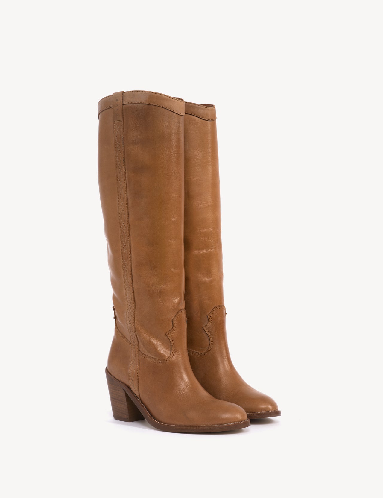Claire High Western Boot In Dark tan Escovado Leather