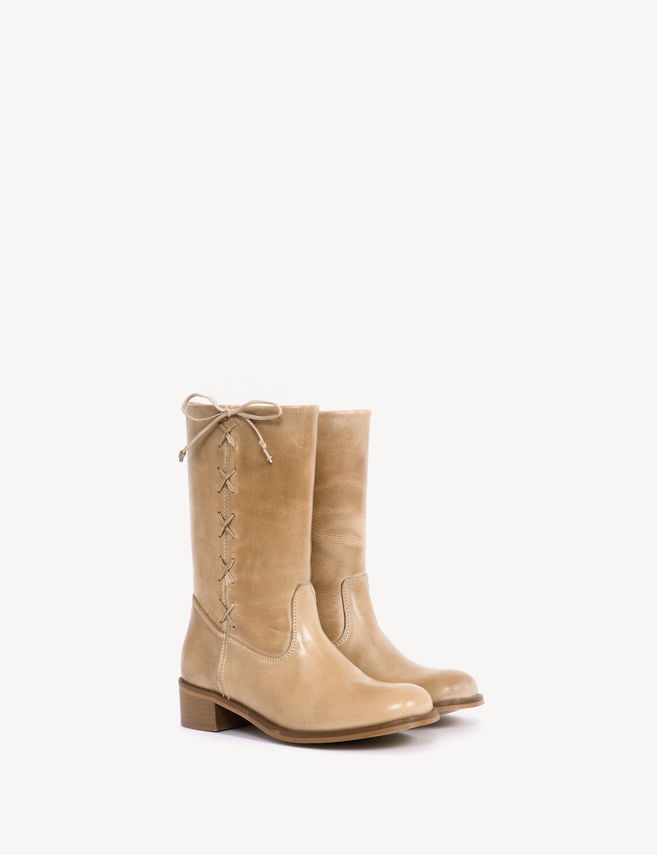 Julia Gaucho Boot With Laces In Light Tan Escovado Leather
