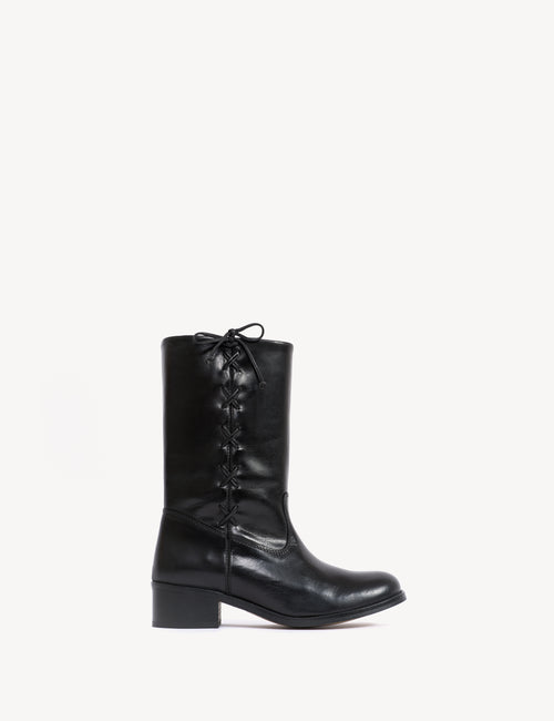 Julia Gaucho Boot With Laces In Black Escovado Leather