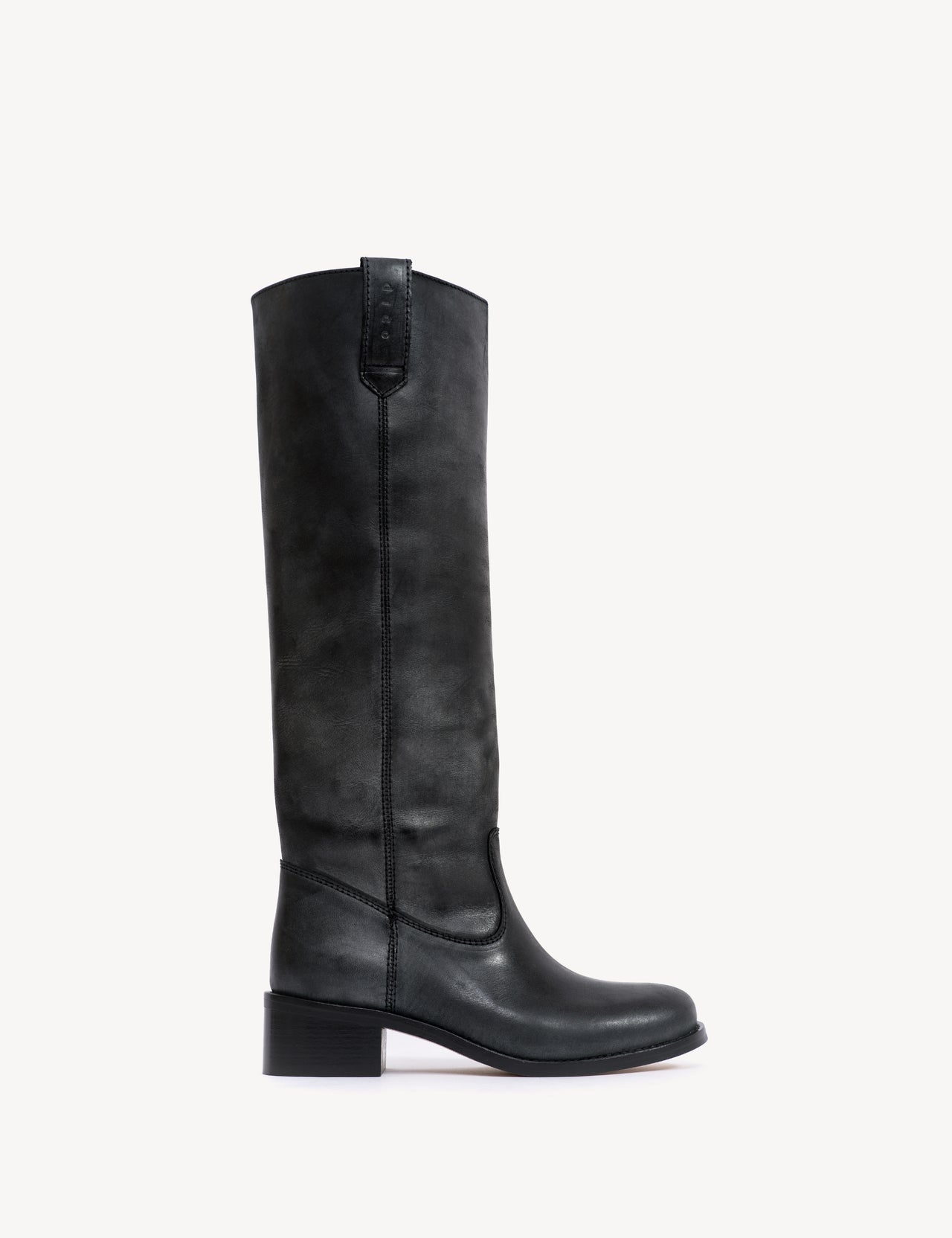 Ann Gaucho Boot In Charcoal Black Escovado Leather