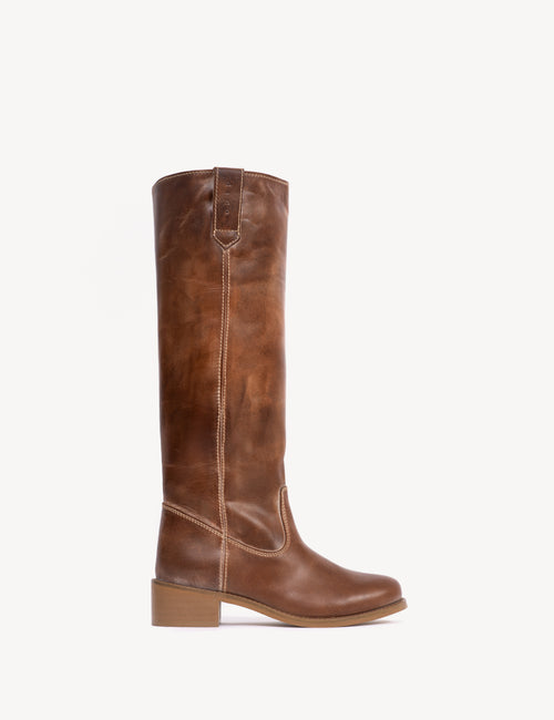 Ann Gaucho Boot In Cognac Escovado Leather