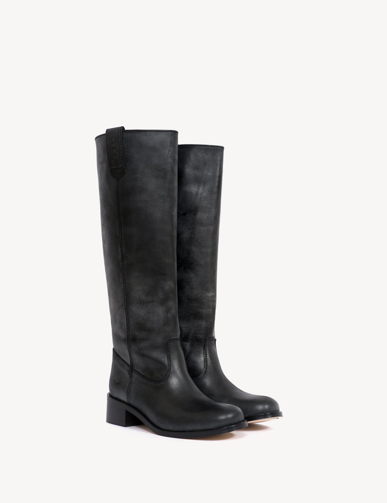 Ann Gaucho Boot In Charcoal Black Escovado Leather