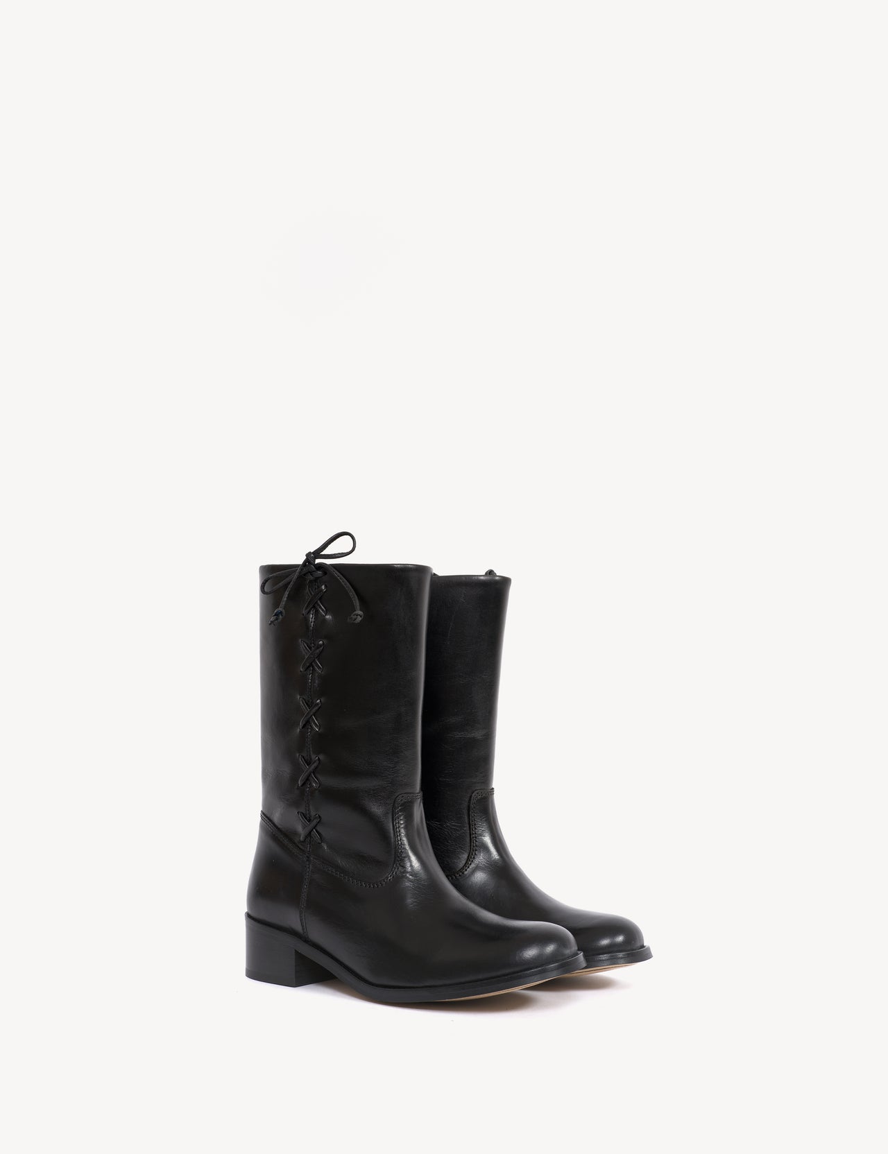 Julia Gaucho Boot With Laces In Black Escovado Leather