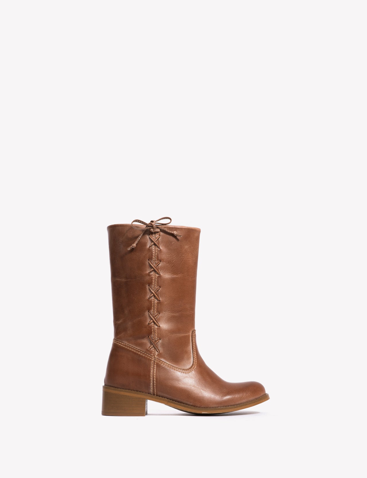Julia Gaucho Boot With Laces In Cognac Escovado Leather