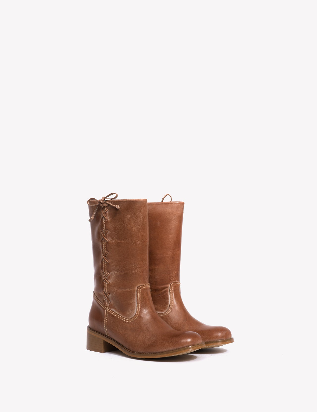 Julia Gaucho Boot With Laces In Cognac Escovado Leather