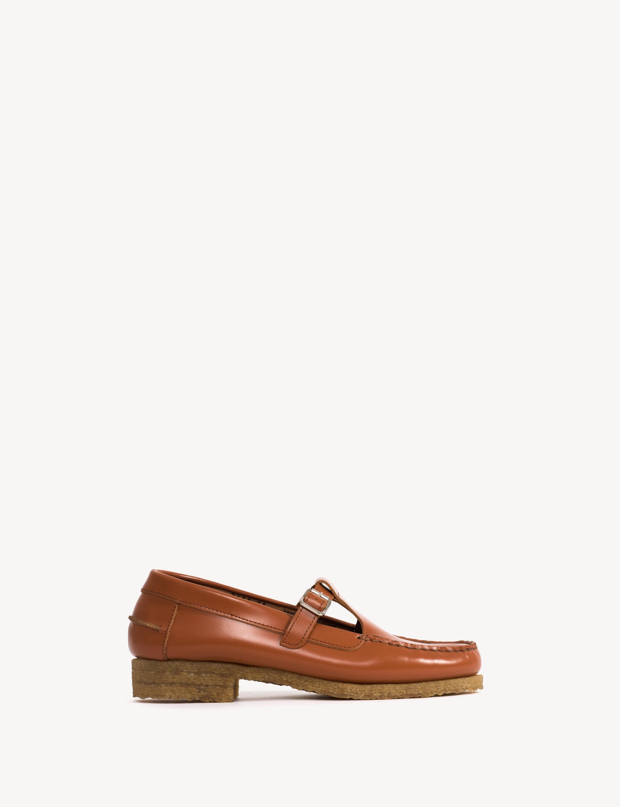 Moccasin T-Bar Loafer In Hazelnut Polido Leather With Crepe Rubber Sole