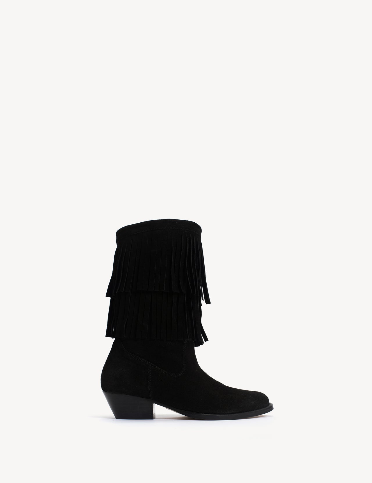 Celina Fringes Boot In Black Calf Suede