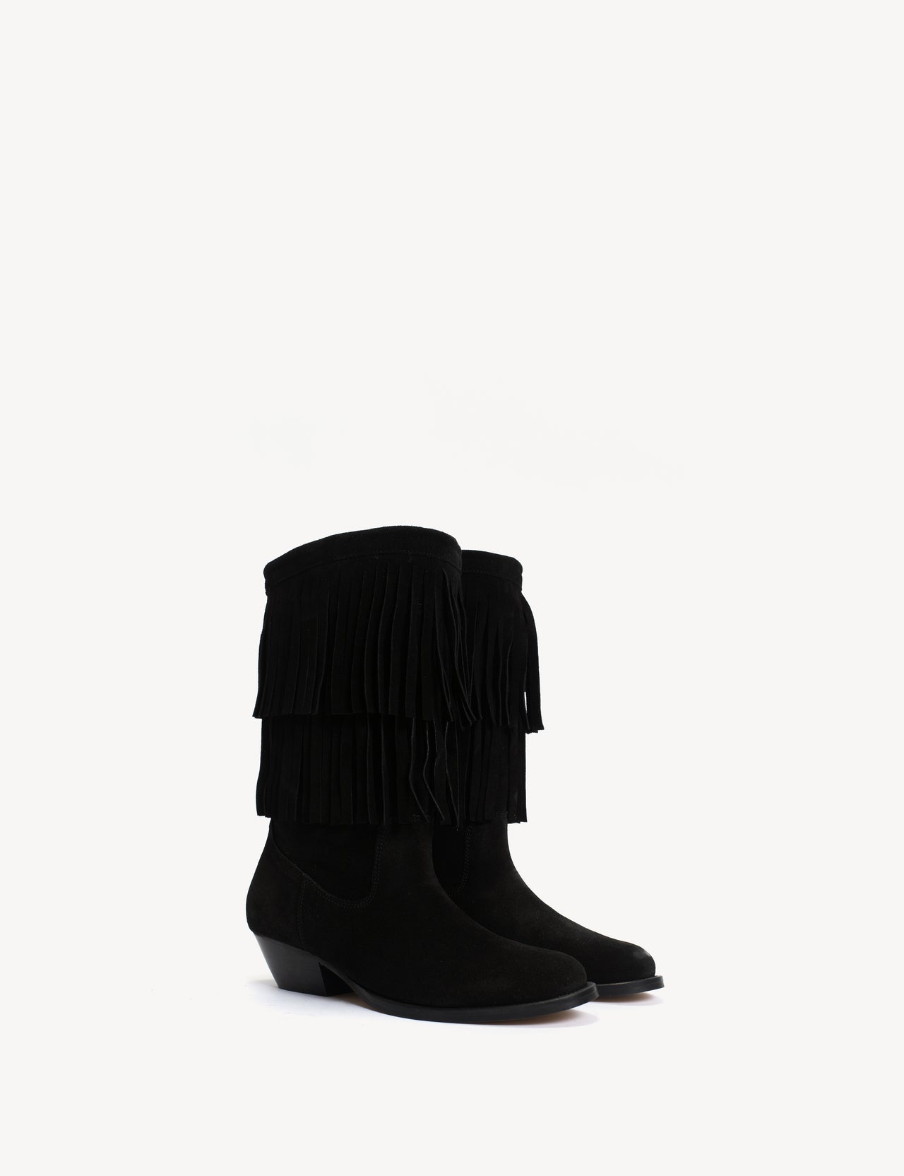 Celina Fringes Boot In Black Calf Suede