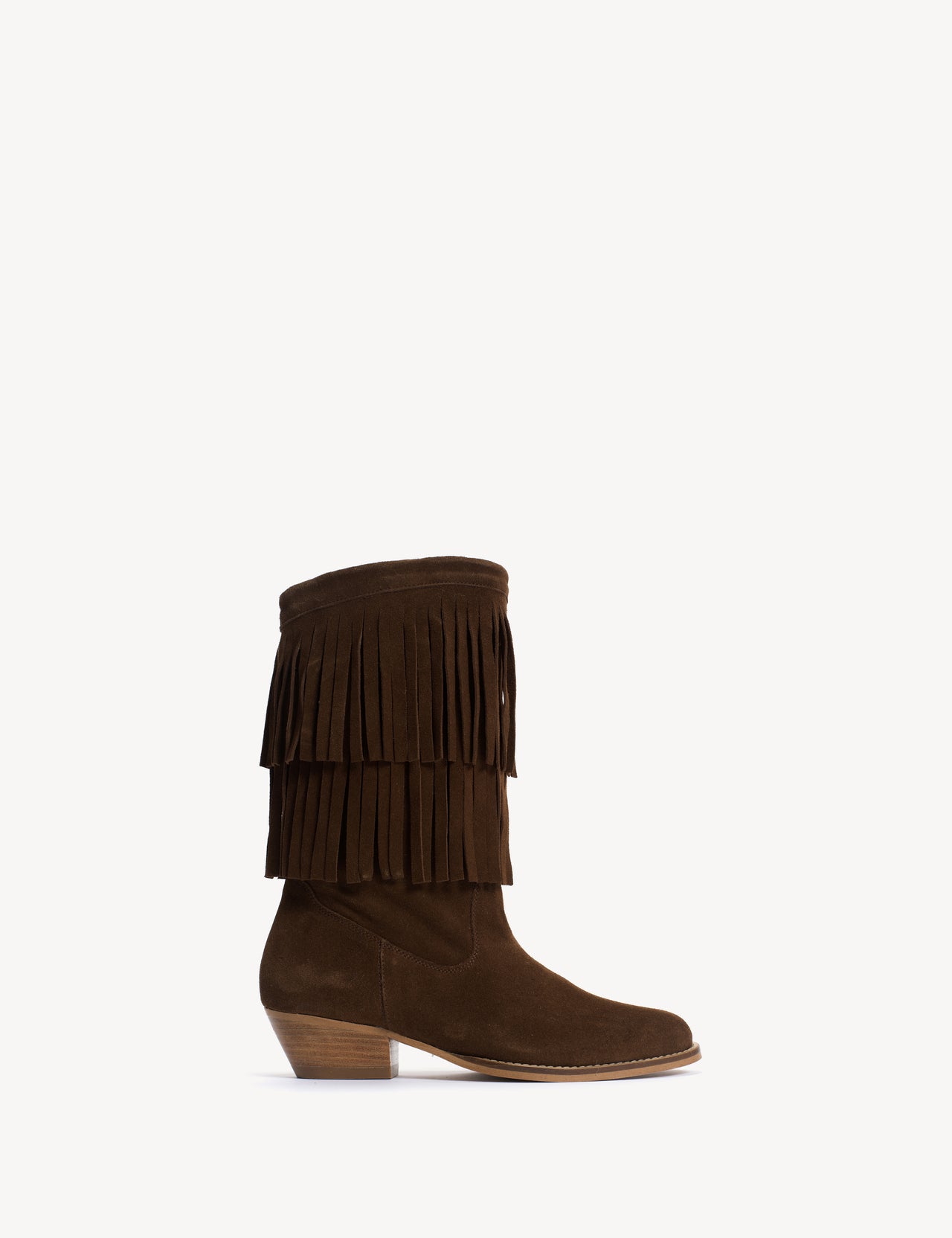 Celina Fringes Boot In Dark Brown Calf Suede