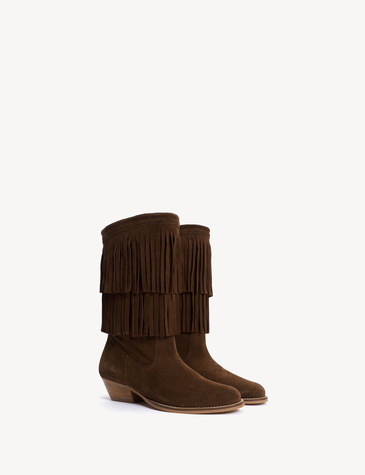 Celina Fringes Boot In Dark Brown Calf Suede
