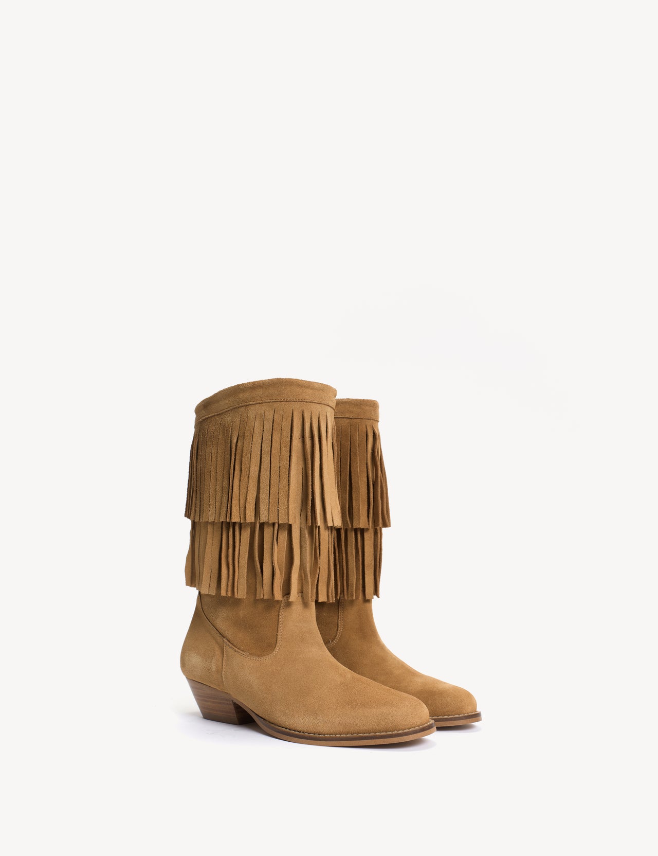 Celina Fringes Boot In Light Tan Calf Suede
