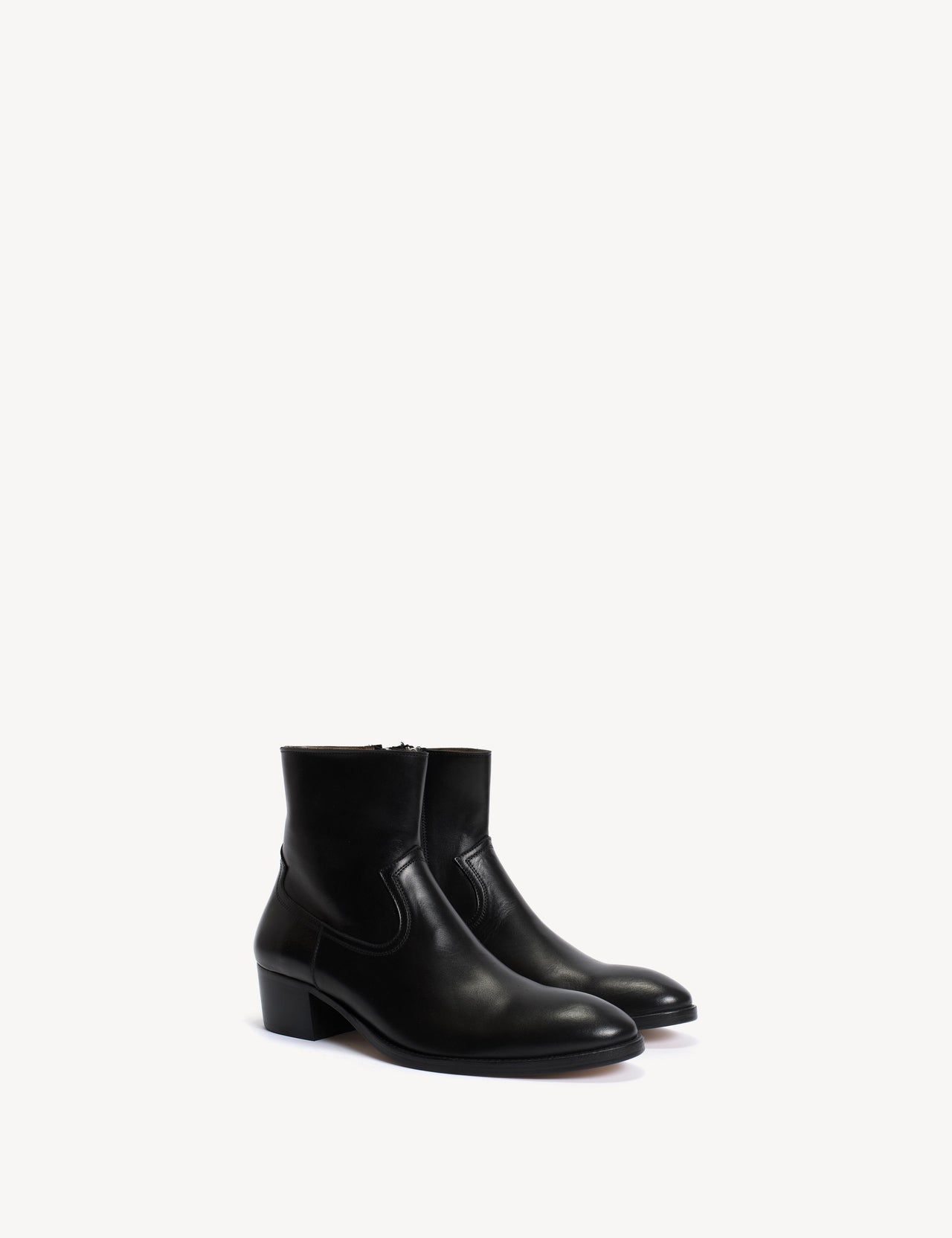 Dunn Zip Boot In Black Calfskin