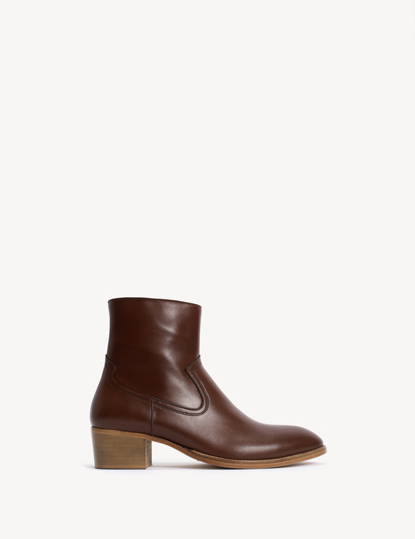 Dunn Zip Boot In Cognac Calfskin
