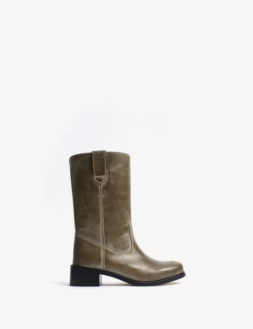 Julia Gaucho Boot In Army Green Escovado Leather