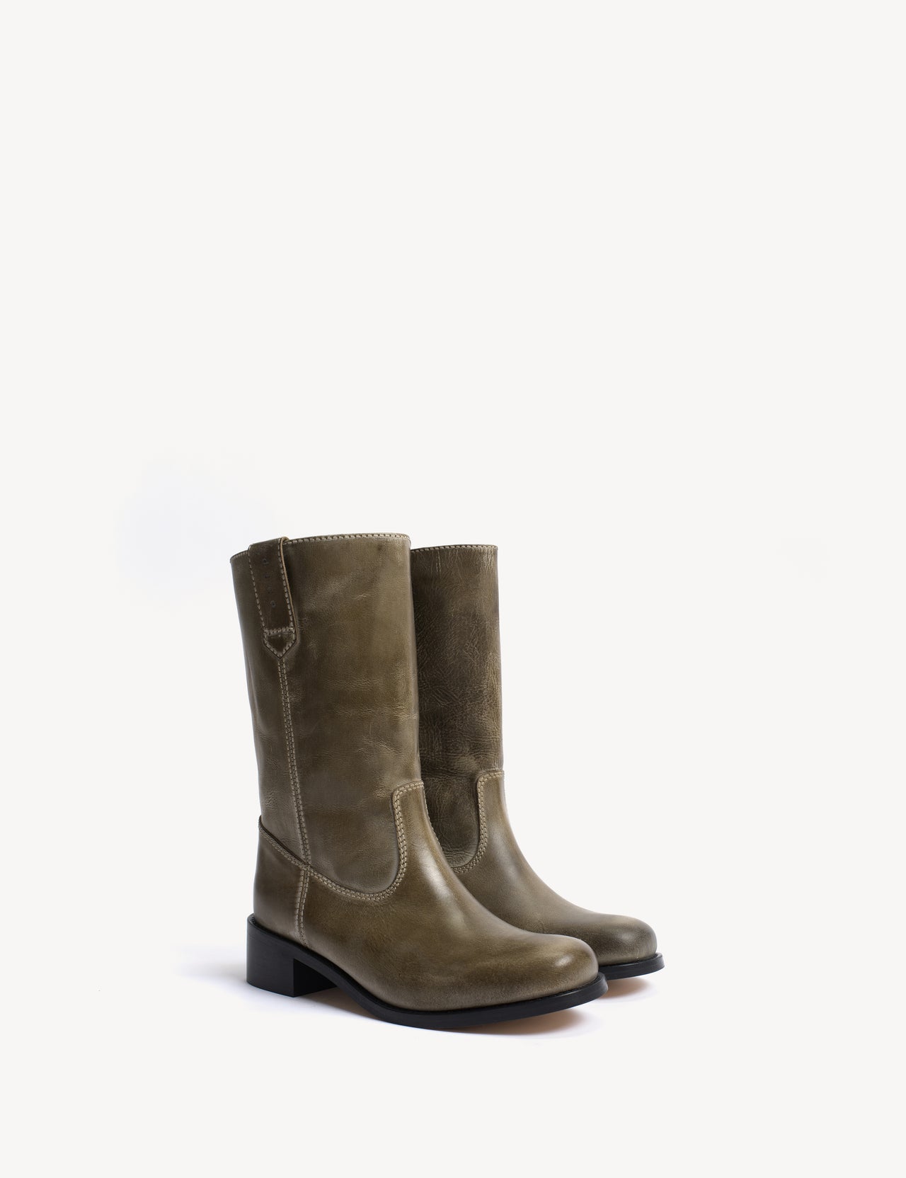 Julia Gaucho Boot In Army Green Escovado Leather