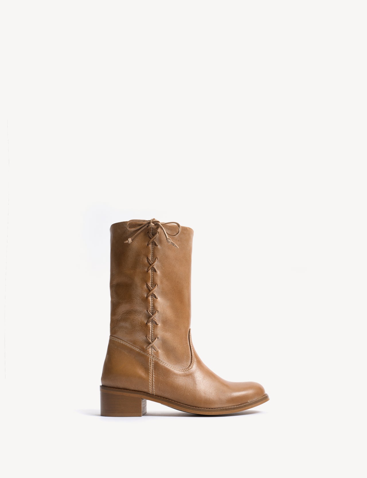 Julia Gaucho Boot With Laces In Dark Tan Escovado Leather