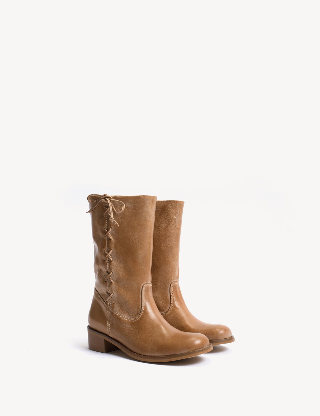 Julia Gaucho Boot With Laces In Dark Tan Escovado Leather