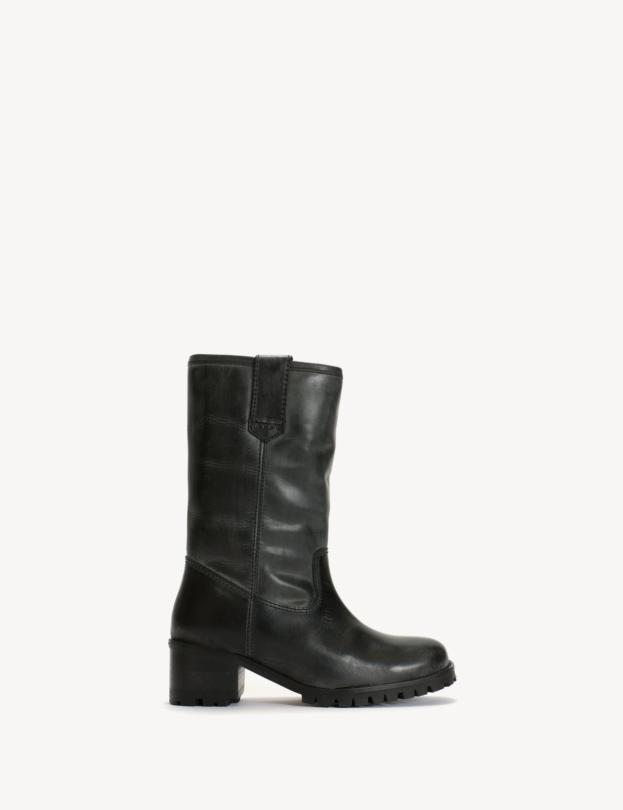 Kimmi Boot In Charcoal Black Escovado Leather with 50mm heel
