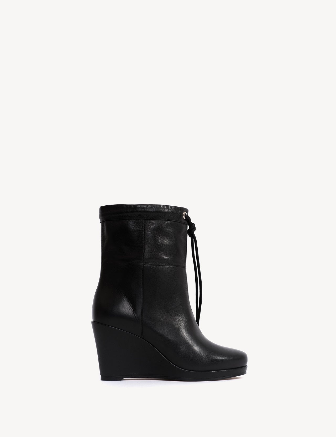Liv Wedge Ankle Boot In Black Calfskin