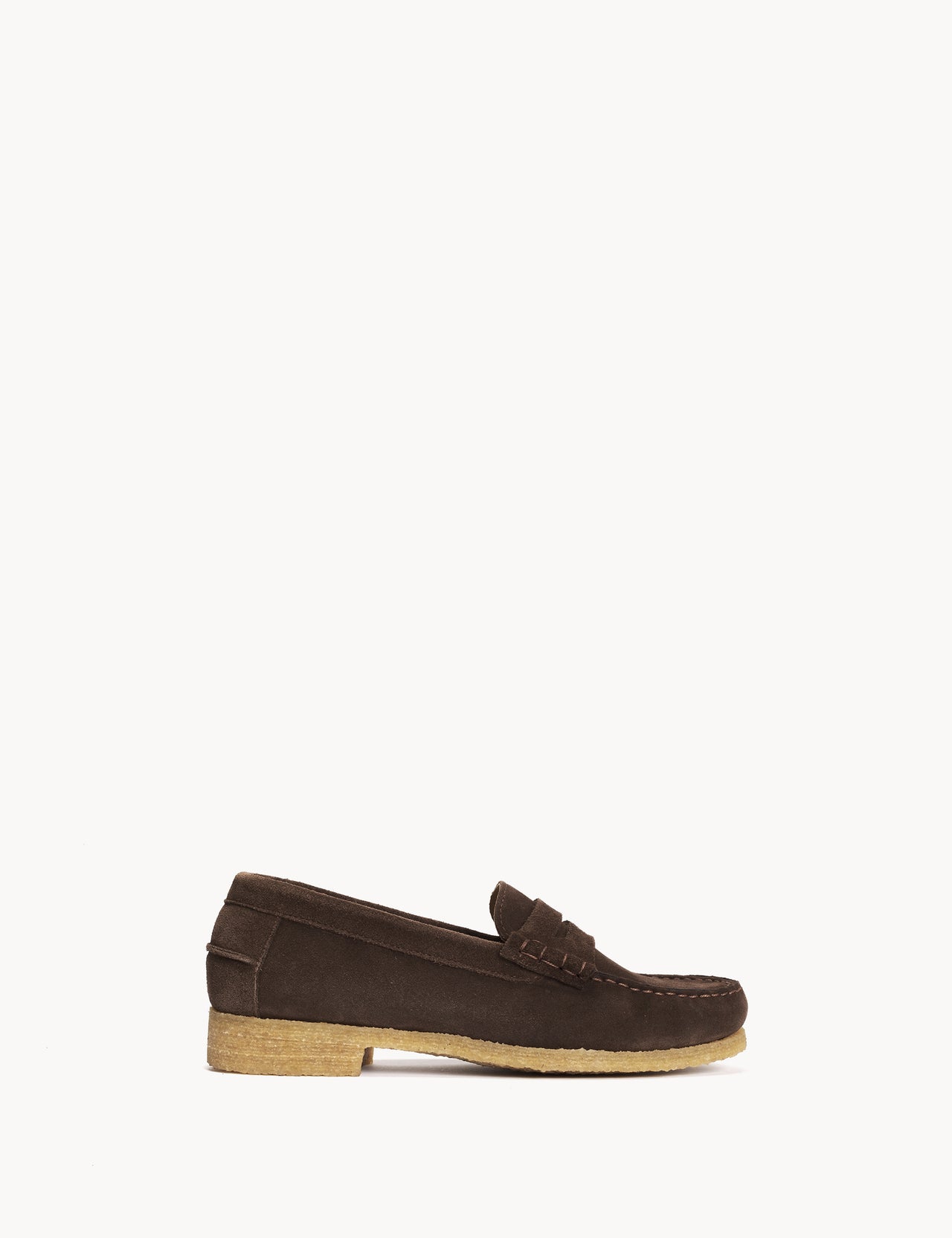 Moccasin Penny Loafer In Sigaro Calf Suede With A Crepe Sole