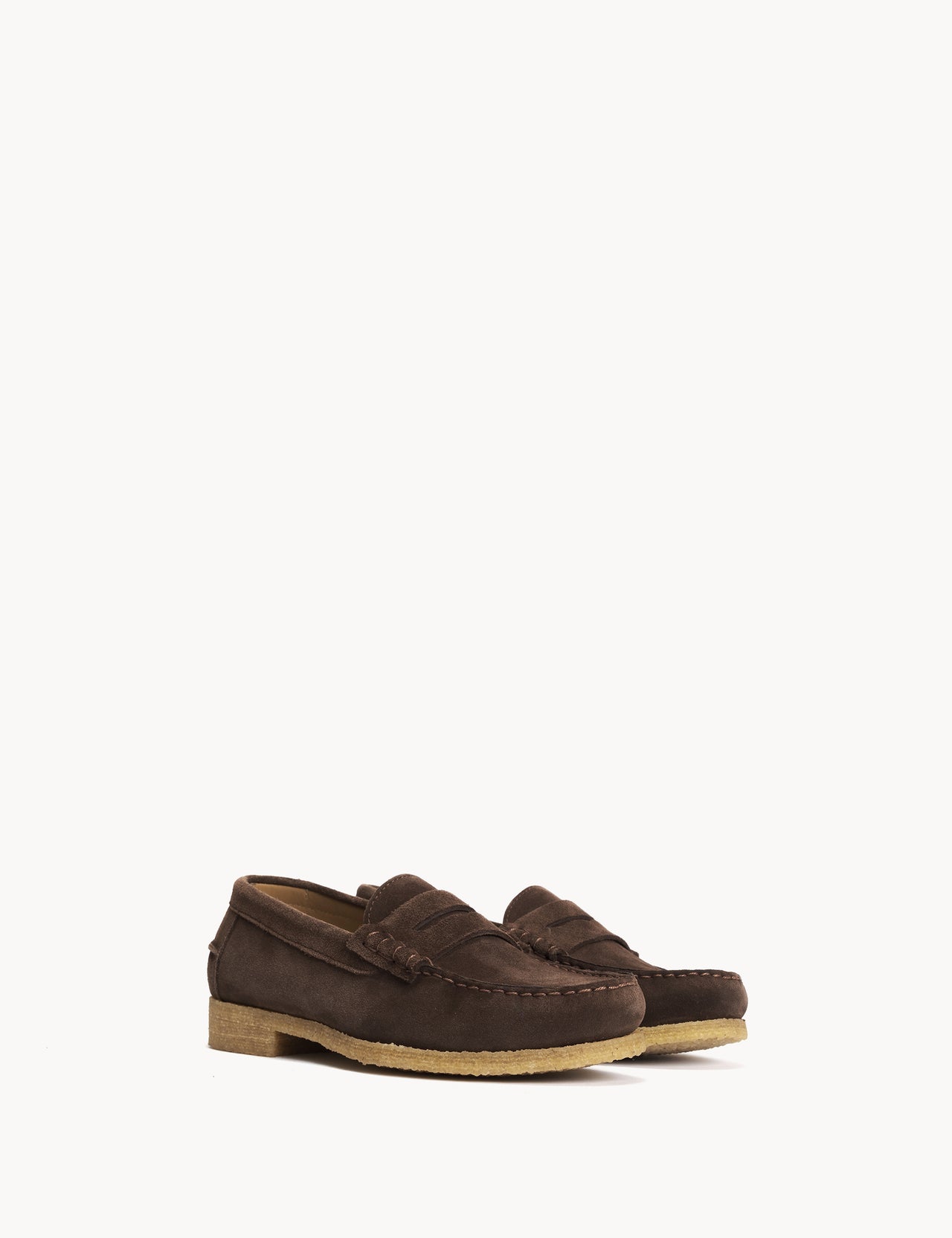 Moccasin Penny Loafer In Sigaro Calf Suede With A Crepe Sole