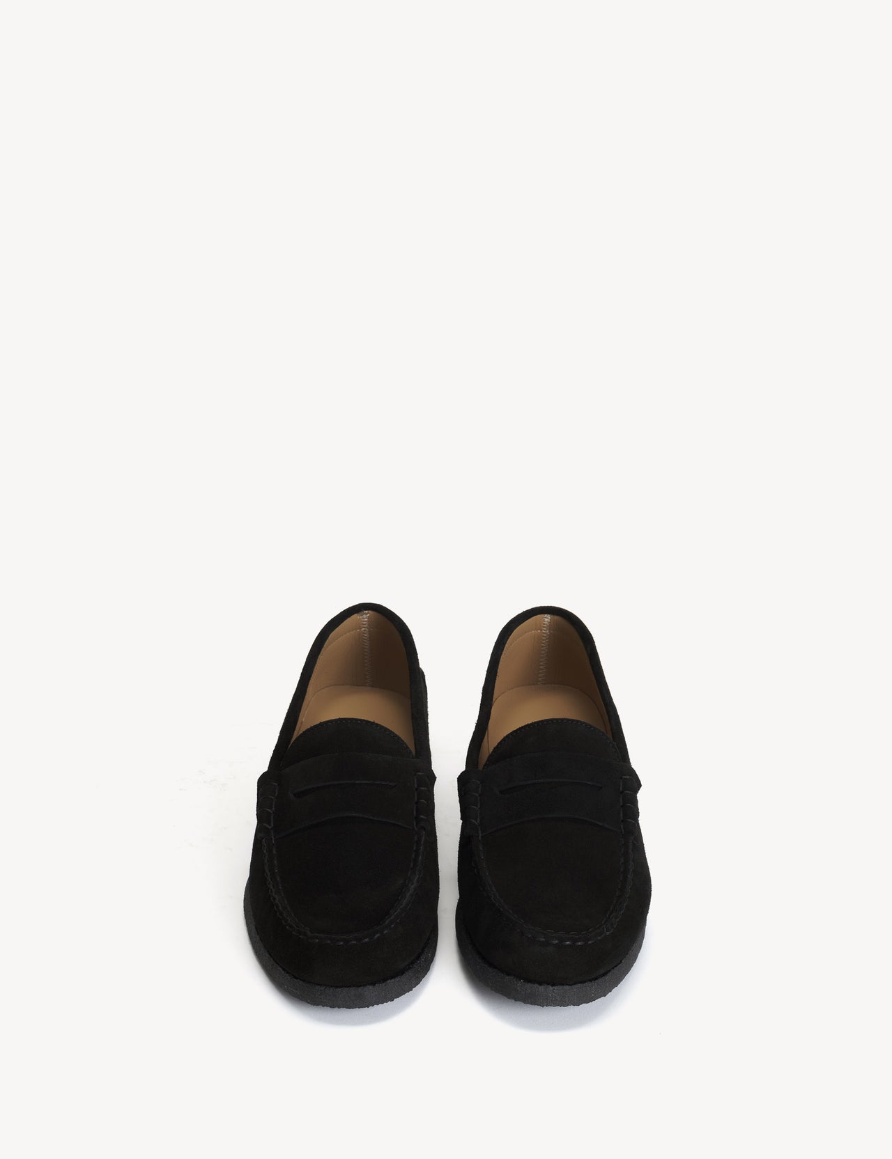 Moccasin Penny Loafer In Black Calf Suede With A Crepe Sole