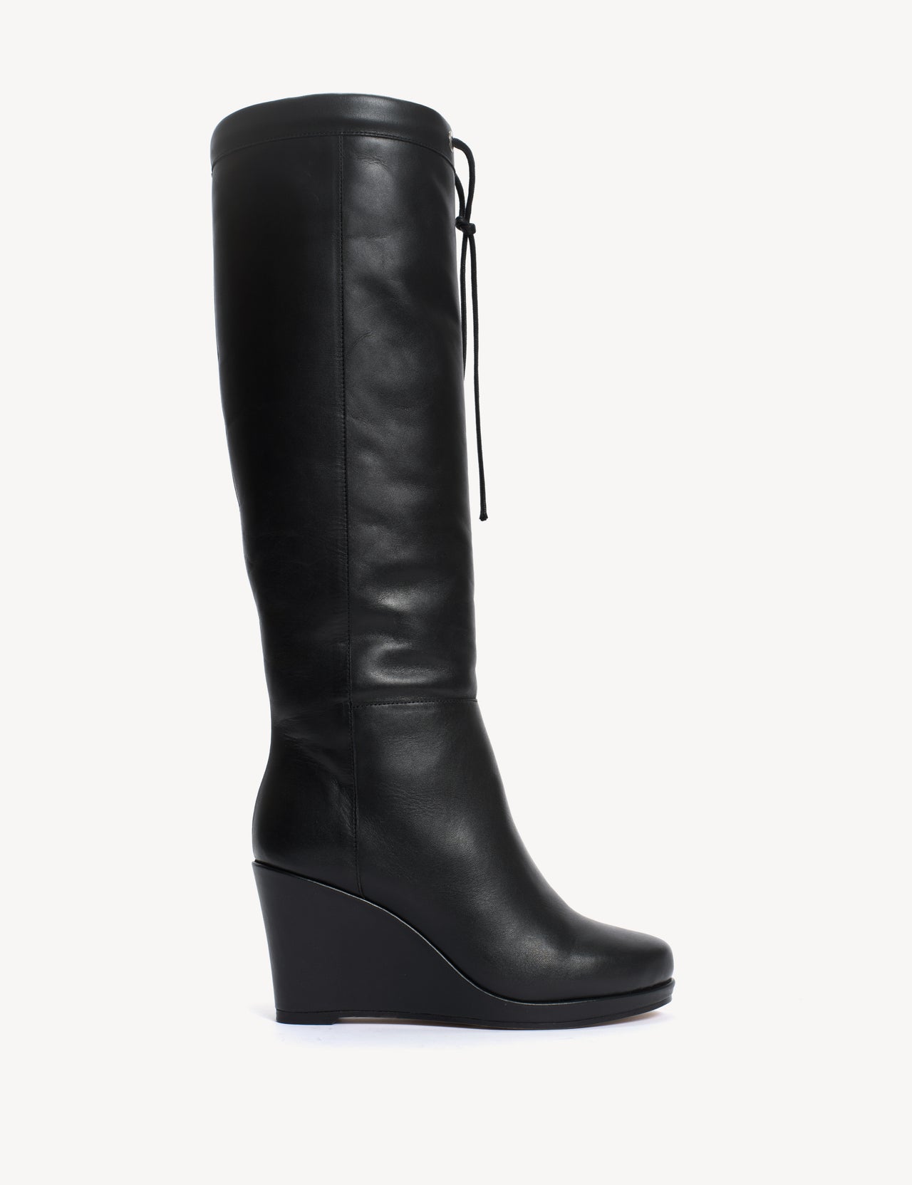Liv Wedge Boot High In Black Calfskin & Shearling Lining