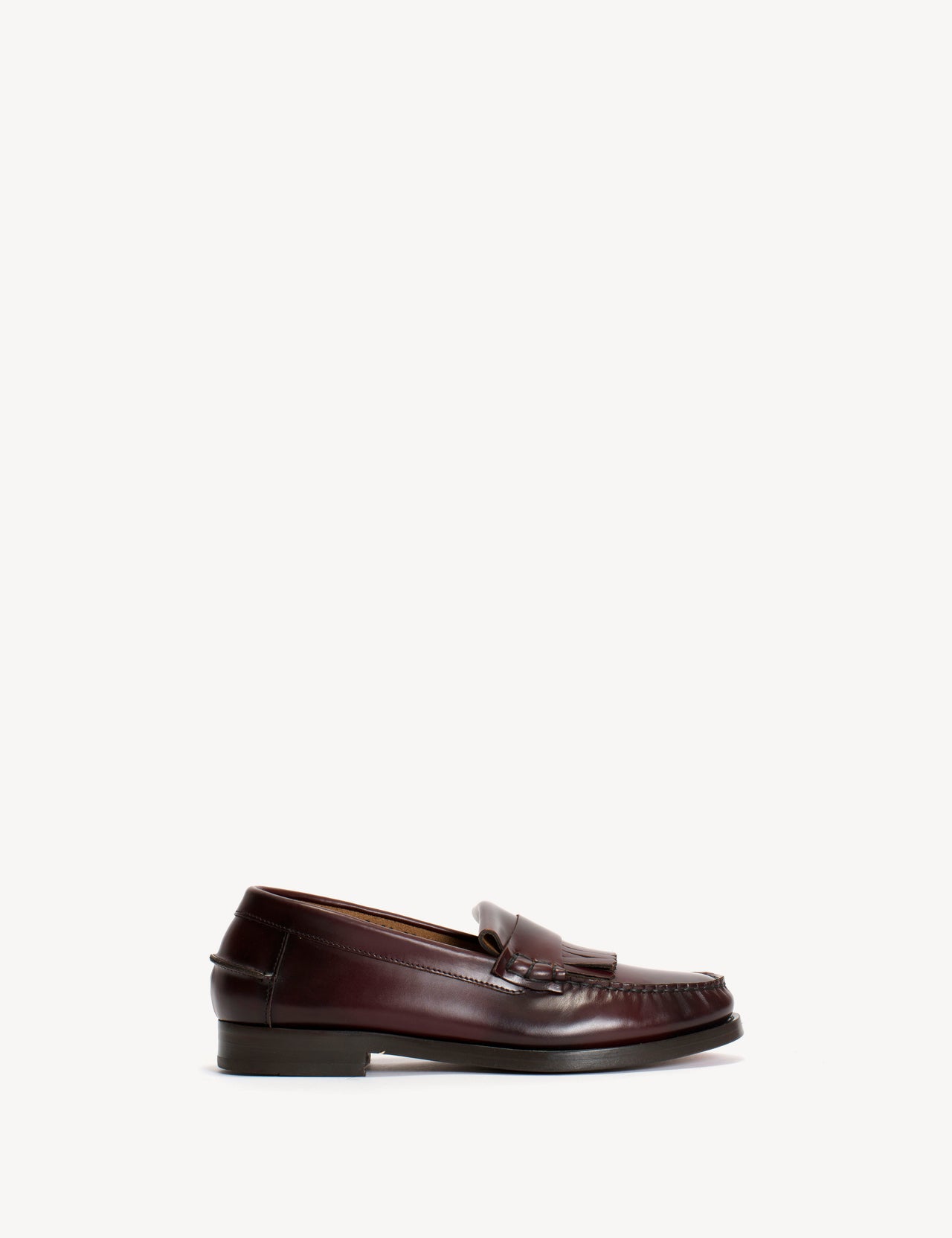 Moccasin Loafer With Fringes In Bordeaux Polido Leather