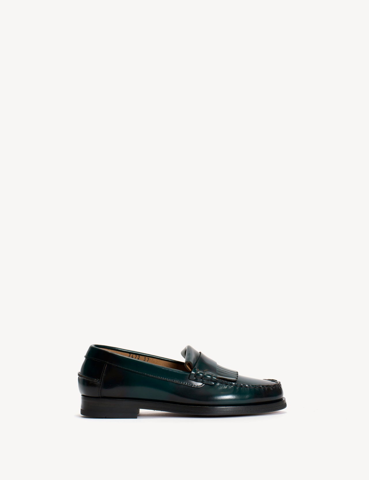 Moccasin Loafer With Fringes In Green Polido Leather