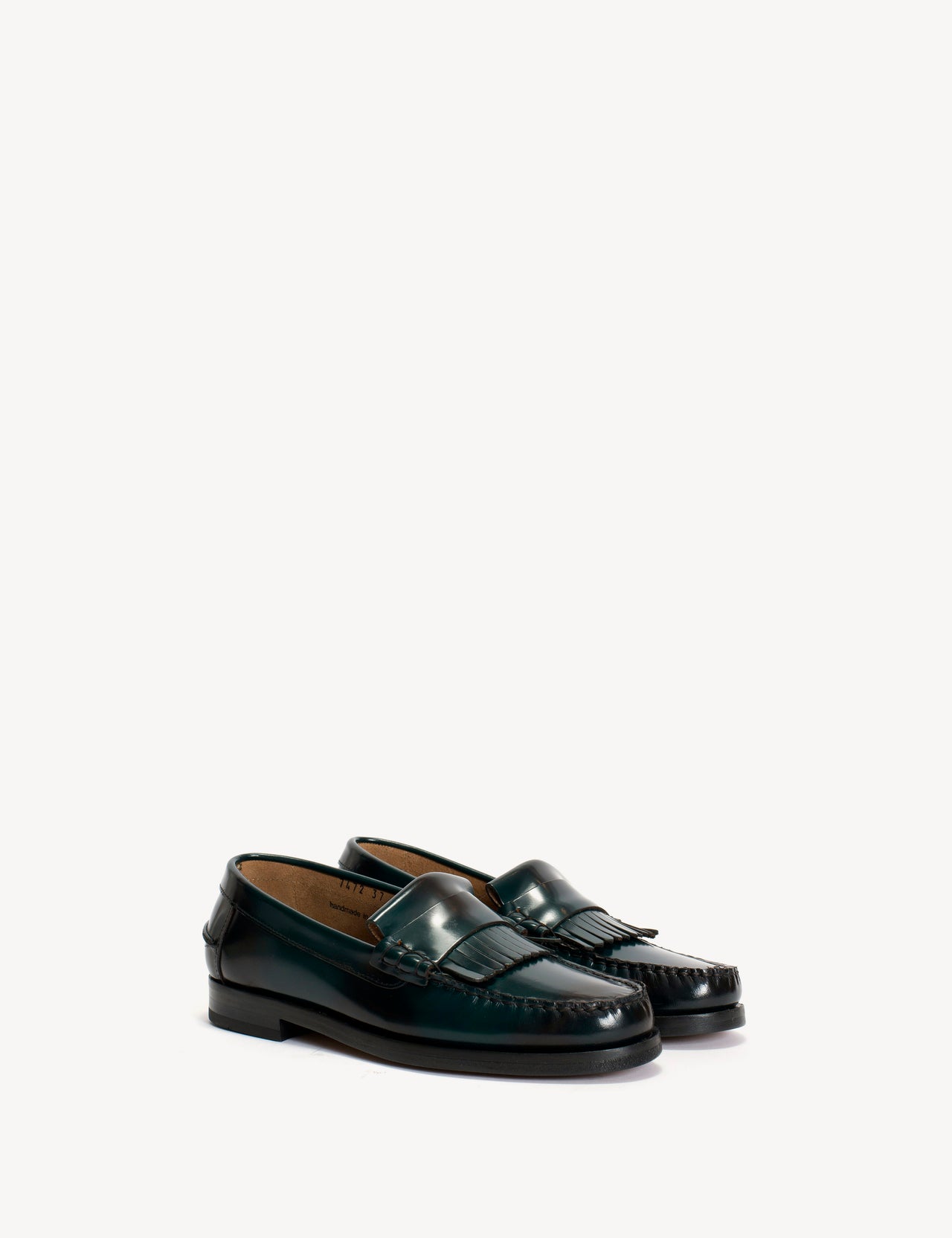 Moccasin Loafer With Fringes In Green Polido Leather