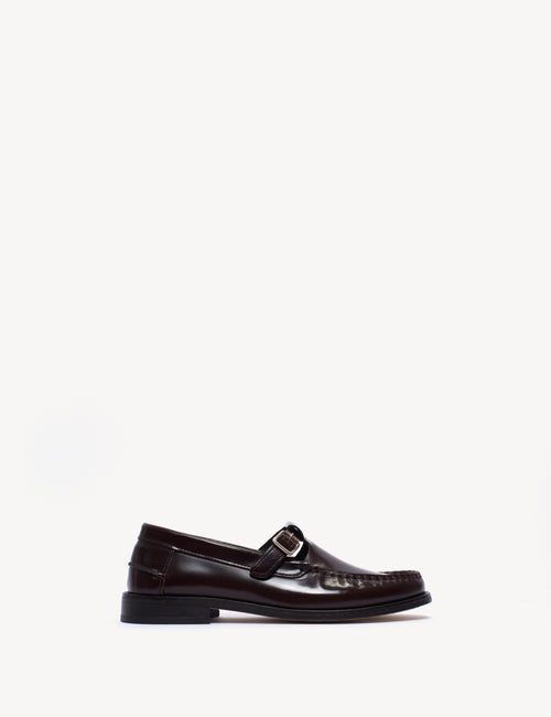 Moccasin T-Bar Loafer In Bordeaux Polido Leather