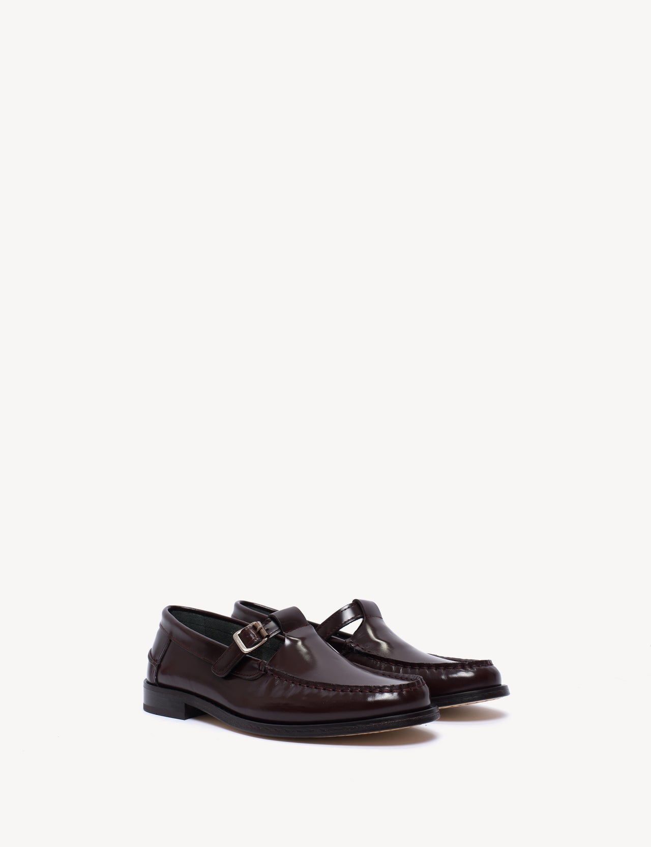 Moccasin T-Bar Loafer In Bordeaux Polido Leather