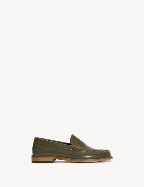 Moccasin Penny Loafer In Olive Polido Leather