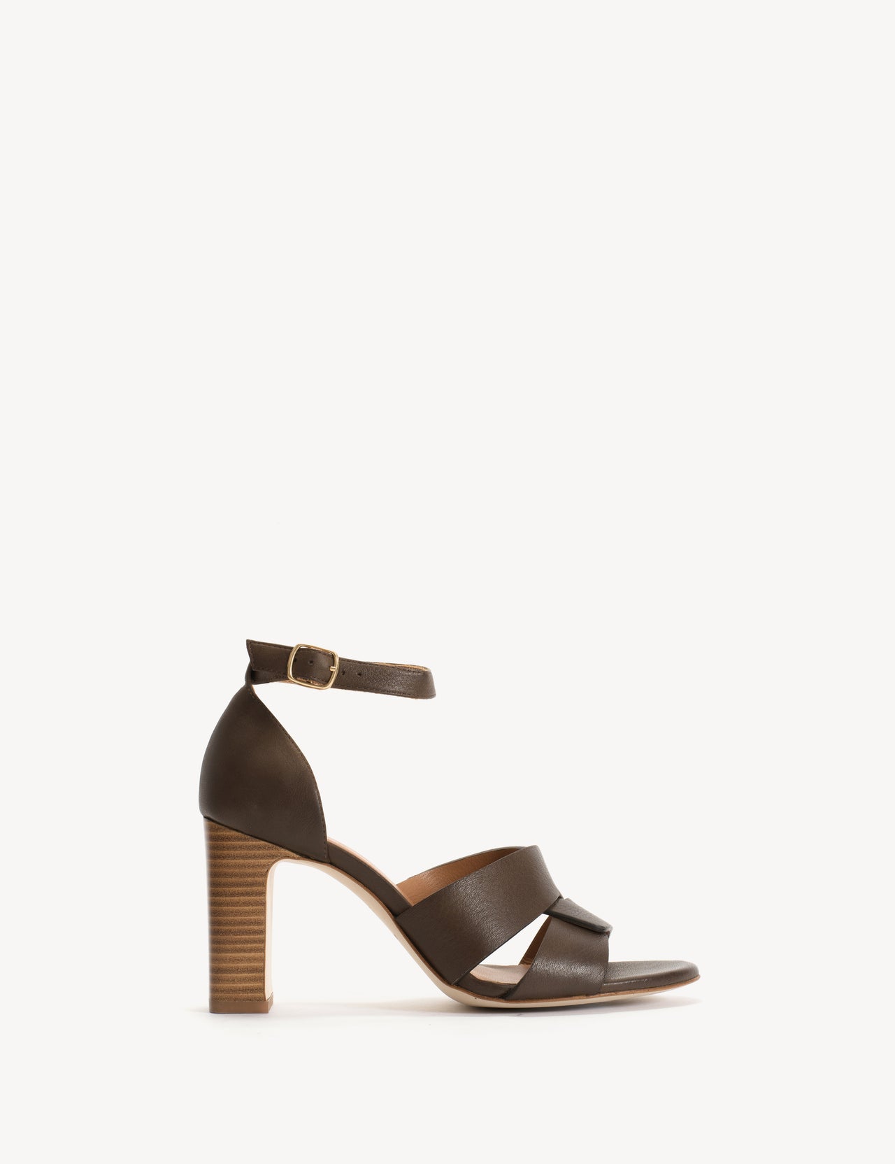 Lulu Sandal In Dark Brown Calfskin with 75mm Heel