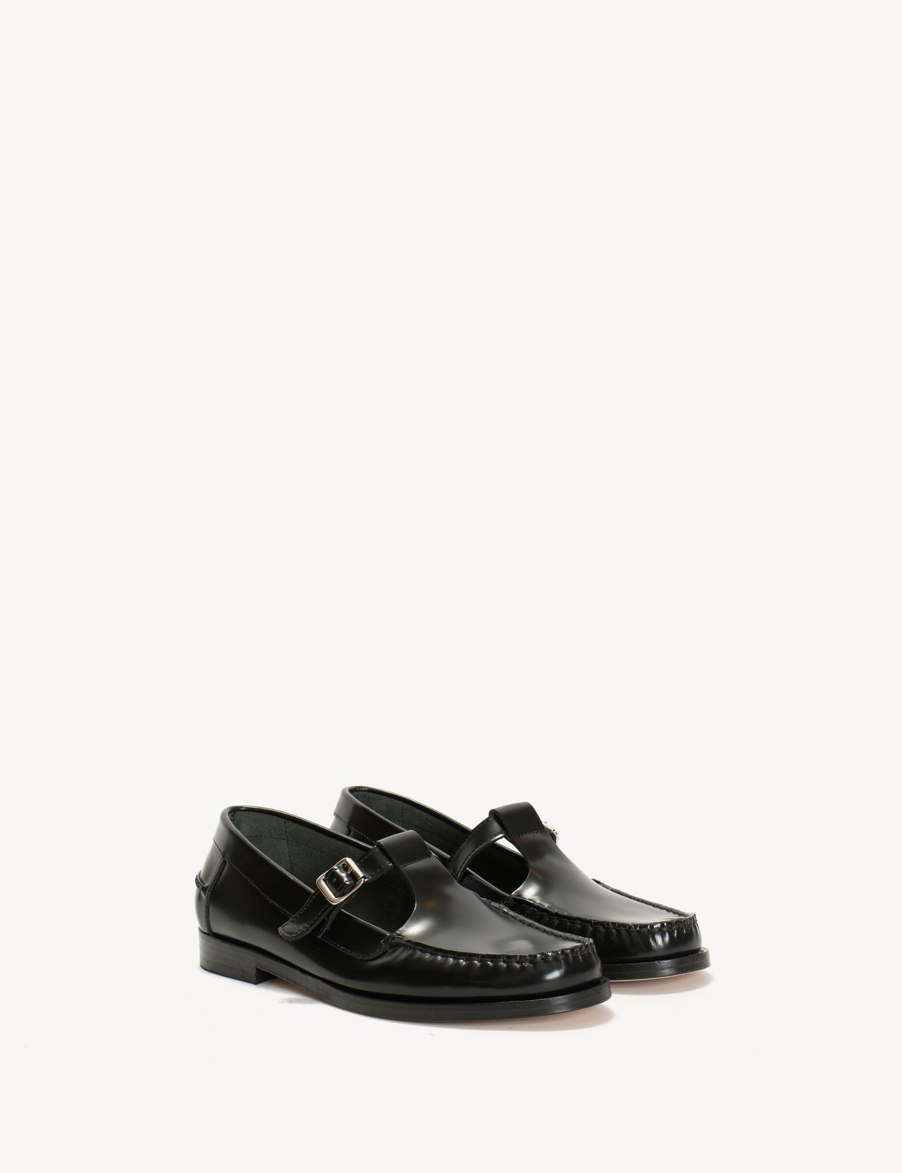 Moccasin T-Bar Loafer In Black Polido Leather