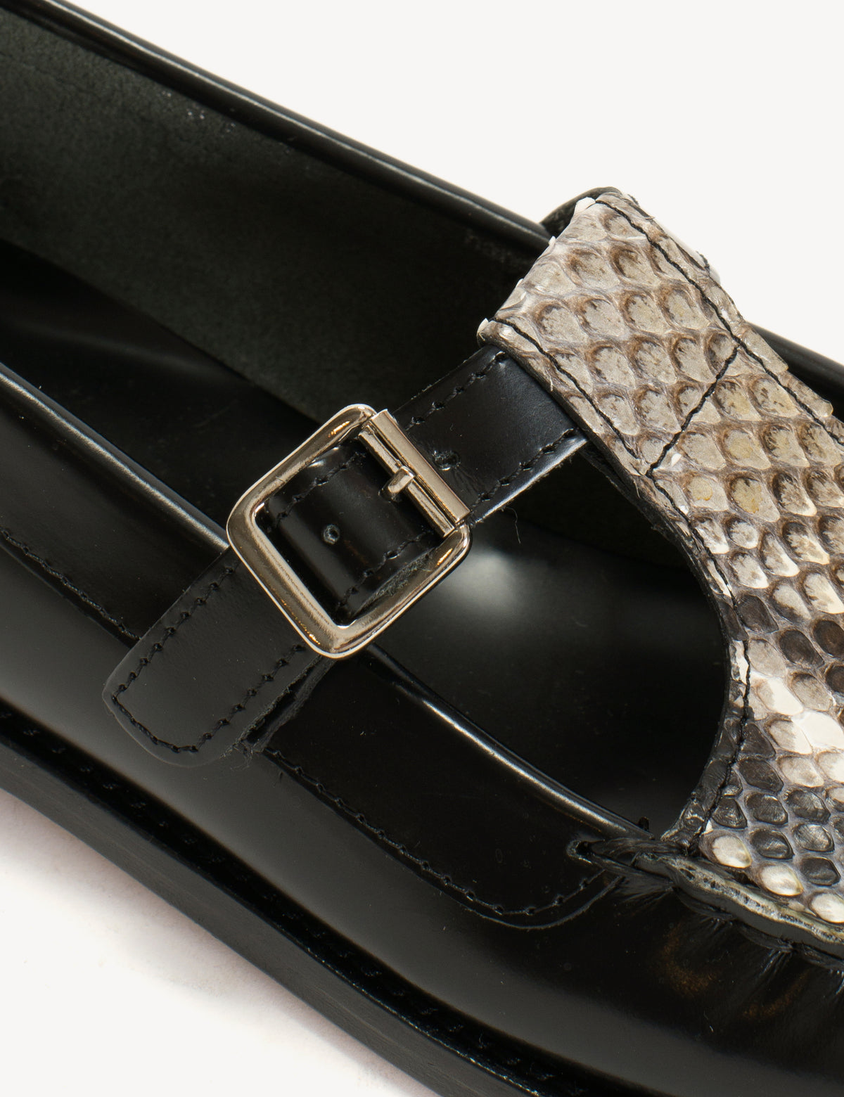 Python Skin Loafers Moccasin T-Bar Loafer In Black Polido Leather And Python Skin - Dico ...