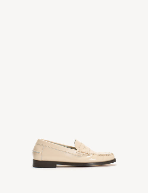 Moccasin Penny Loafer In Bone White Polido Leather