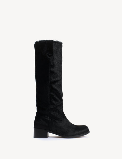 Ann Gaucho Boot In Black Cow Fur