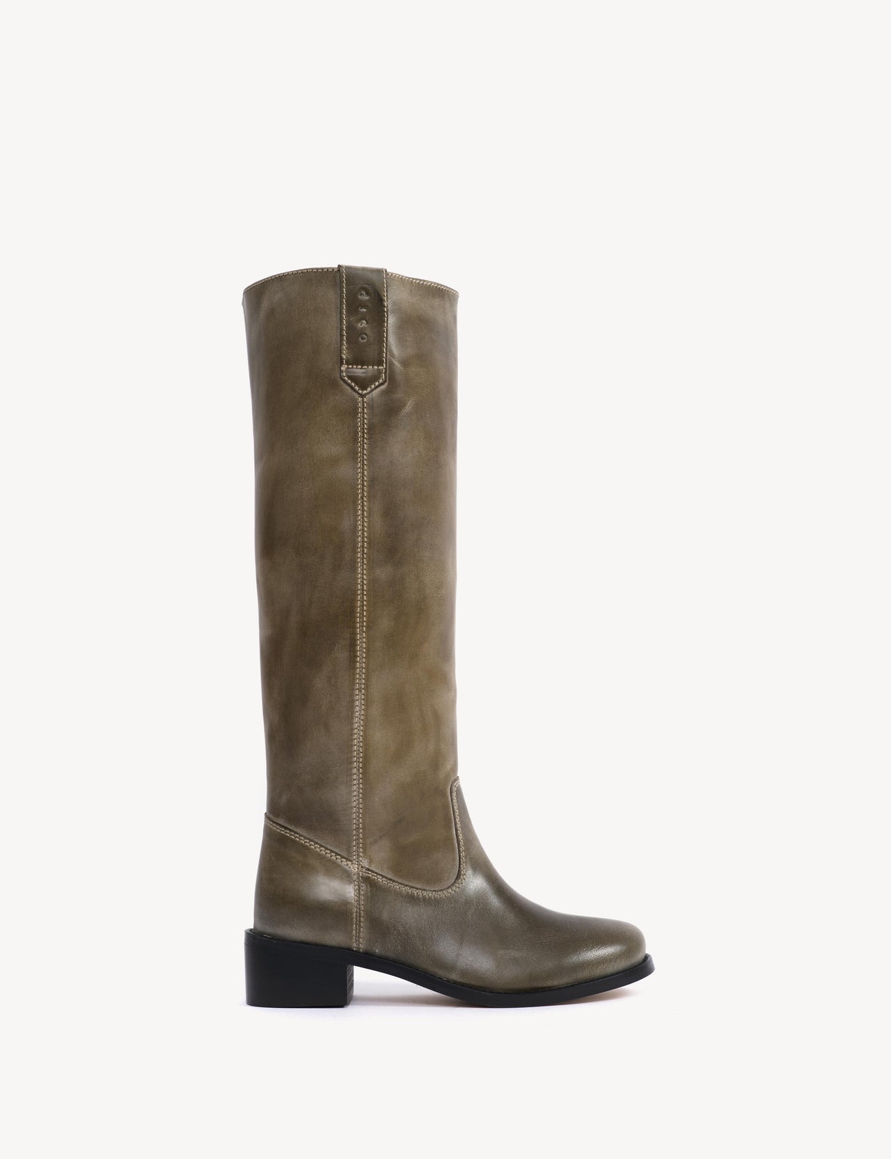 Ann Gaucho Boot In Army Green Escovado Leather