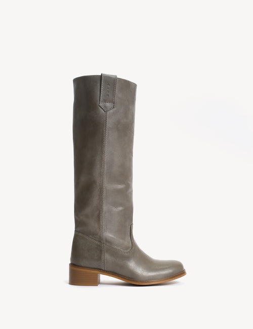 Ann Gaucho Boot In Concrete Grey Escovado Leather